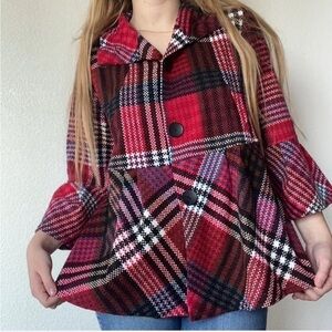 plaid womens peacoat with big buttons